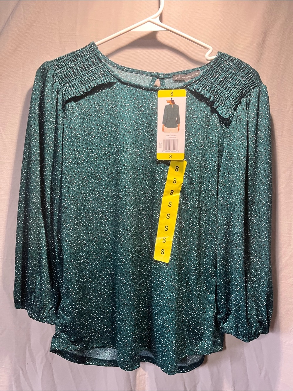 Adrianna Papell Teal smallSmocked-Yoke Long Sleeve Blouse